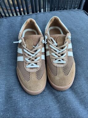 Steve Madden Suede & Mesh Sneakers - Tan with White Stripes